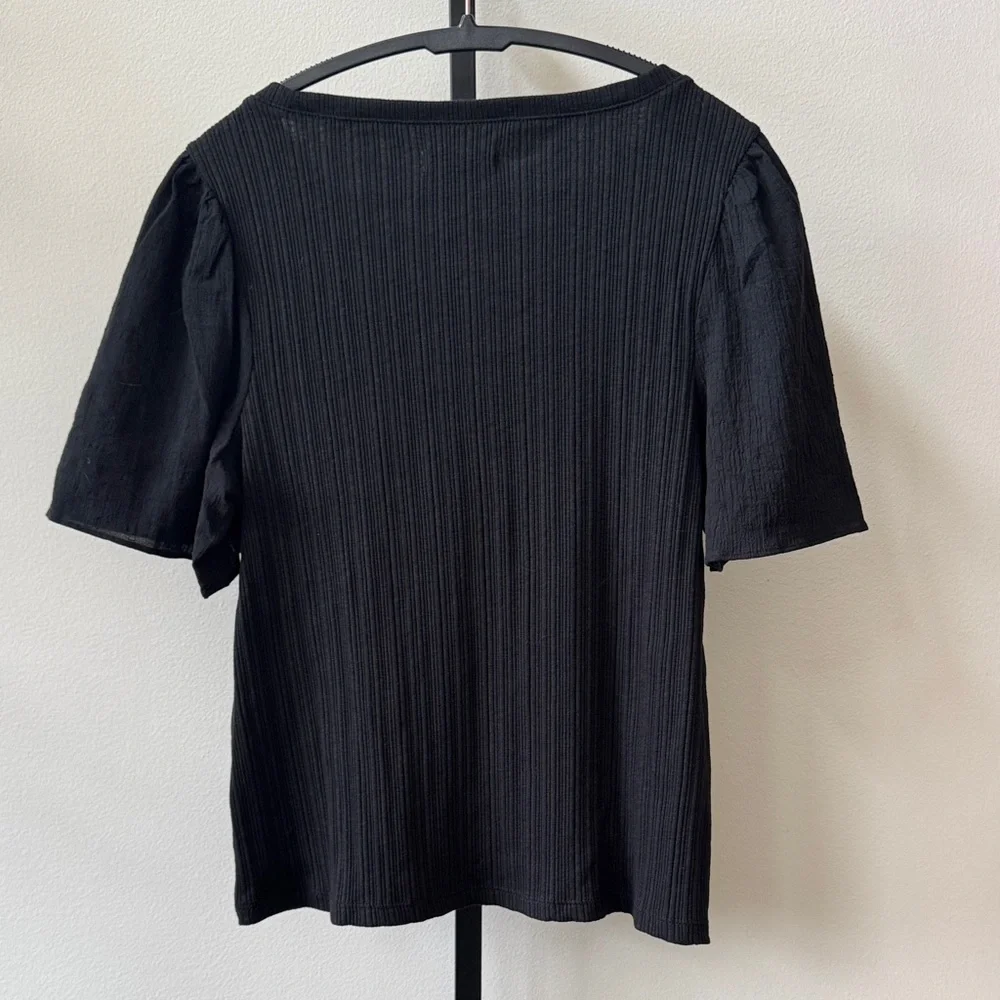 Madewell Black Short Sleeve Ribbed Top - Picture 2 of 3